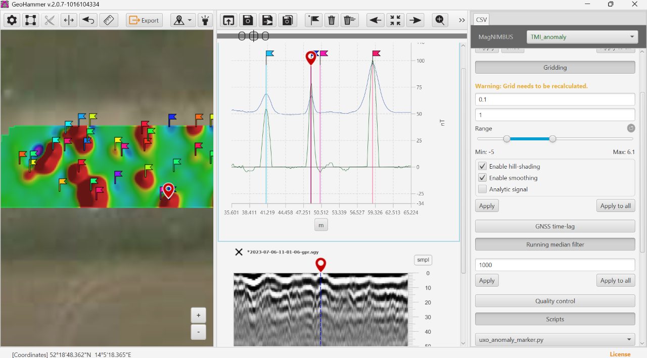 GeoHammer Pro showing magnetometer and GPR data